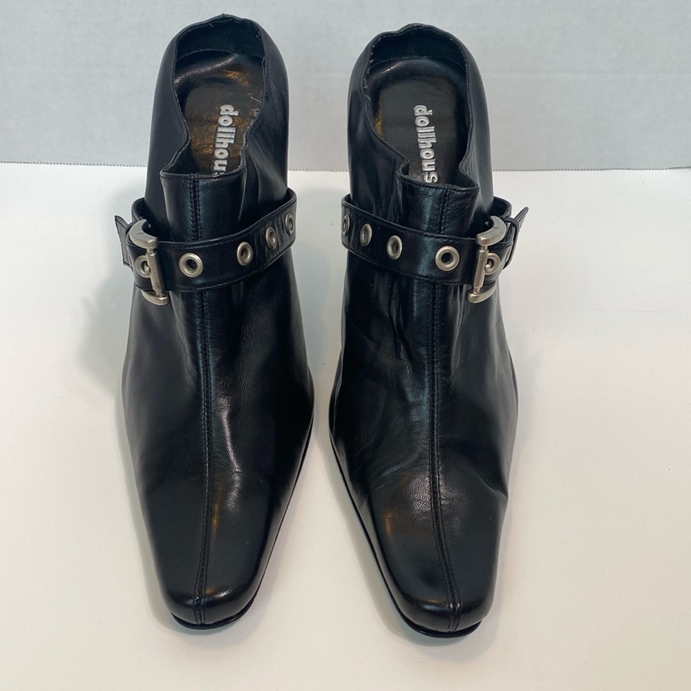 Womens Leather Slide on Heels Black Size 10